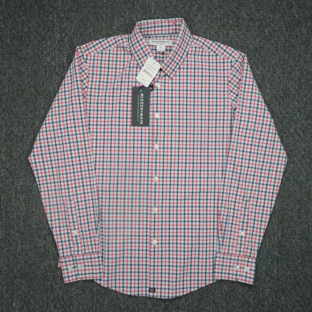 Mizzen Main Shirt Mens Medium Red Trim No Tuck Leeward Performance Long Sleeve